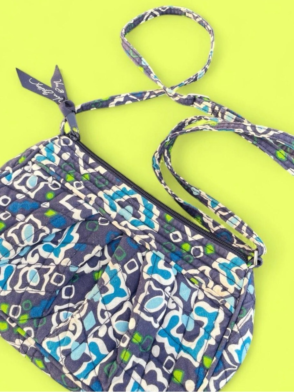 Vera Bradley Ink Blue Frannie Navy, Blue & White  Crossbody with Green Accents